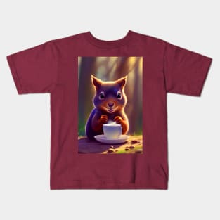 Squirrel with a mug cup of morning coffee Kids T-Shirt